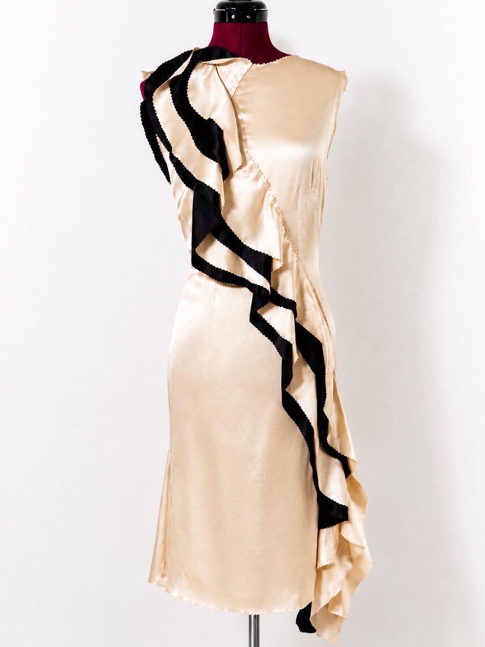 Rodarte Silk Raw Edge Ruffle Dress Ivory Black Size 8